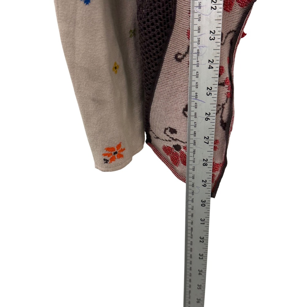 IVKO Woman Floral Knit Asymmetrical Front Cardigan Beige Brown Cotton Sz 44 - Picture 8 of 13